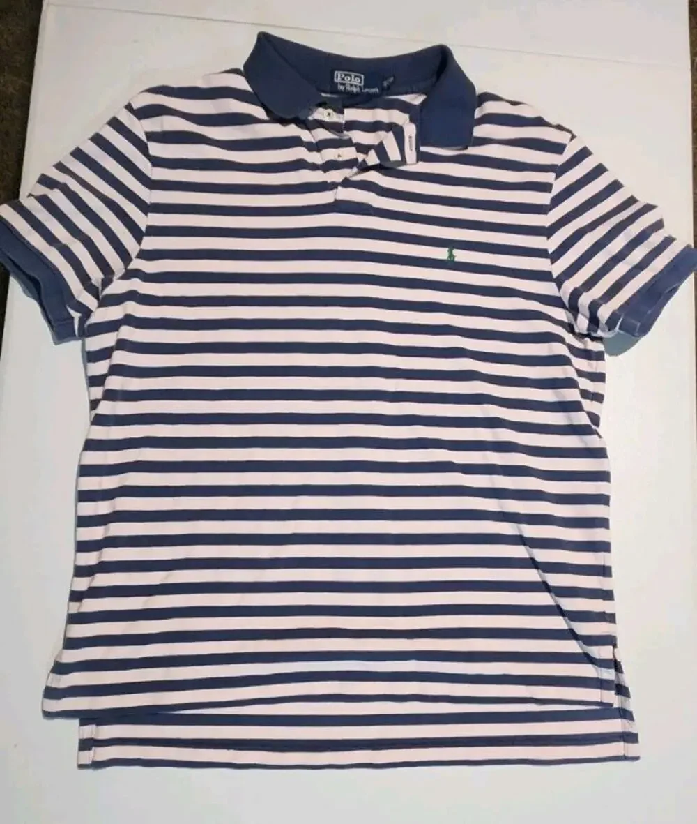 VTG Ralph Lauren Polo Rugby Style Shirt Mens X-Large Striped 80s 90s Blue Pink